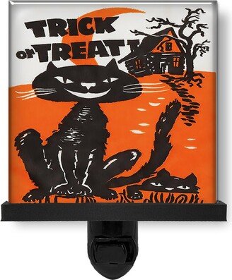 Trick Or Treat Halloween Cute Cat Vintage Style Retro Art Glass Photo Night Light, Decorative Lights