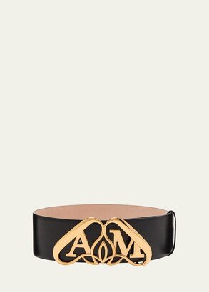 Leather Belt with Gold Logo Detail-AB