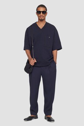 Single Pleat Tapered Trousers in NAVY
