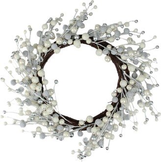 Northlight 20 Winter Wonderland Ivory and Silver Ball Ornaments on a Natural Vine Wrapped Wreath