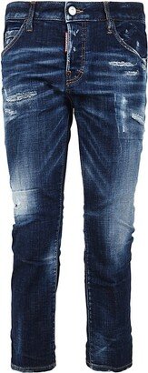 Logo Patch Cropped Distressed Jeans-AA