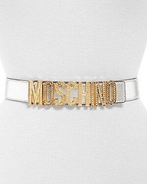 Women's Embellished Logo Charm Leather Belt