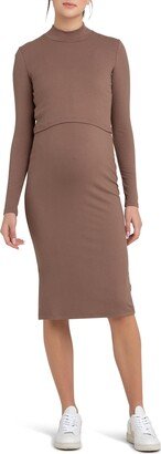 Ruby Layered Rib Long Sleeve Maternity/Nursing Dress