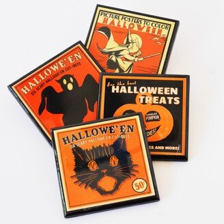 Vintage Halloween Resin Drink Coasters Set Of Four Orange & Black Decor Gift