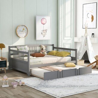 Sunmory Full Size Daybed Wood Bed with Twin Size Trundle