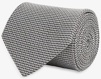 Mens Steel Grey Sicily Geometric-pattern Silk-blend tie