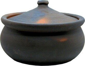 High Wind Flamed Dark Primitive Cooking Pot - Pre Seasoned Made From Fire Clay Suitable For Stove Top & Open