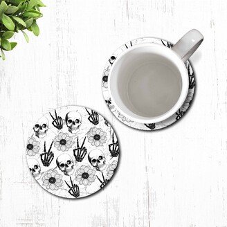 Skellie Flower Black & White Flexible Neoprene Drink Coaster