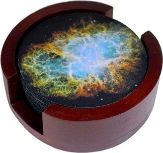 Crab Nebula Space Coaster Set Of 5 With Wood Holder