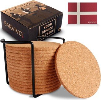 Barvivo Natural Cork Coasters for Drinks Metal Holder , 12 Pcs