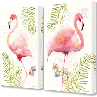 Stupell Tropical Palm Flamingos Watercolor Paintings 2Pc Set