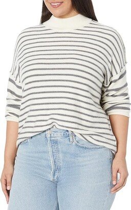 Plus Stripe Jamaica Mock Neck (Antique Cream) Women's Clothing