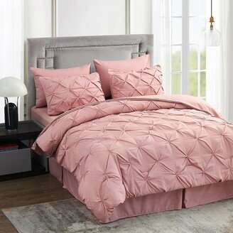 Snake River Décor 8 Piece Pinch Pleat Pintuck Comforter Set Bed in a Bag Queen Pink