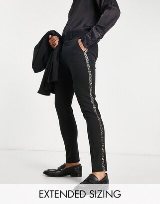 super skinny tuxedo pants in black with animal side stripe