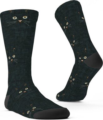 Socks: Cat Face - Black Custom Socks, Black