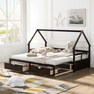 Gerojo Extending Wooden Twin/Full Daybed with Twin Trundle and 2 Drawers