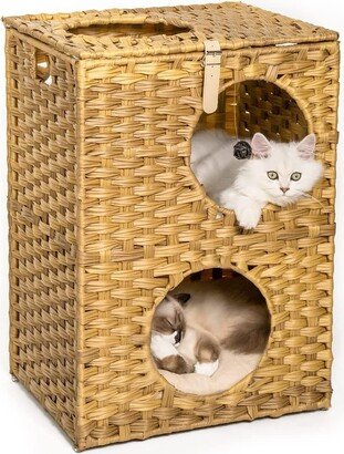 Robotime Cat House - Wicker Cat Bed for Indoor Cats - Woven Rattan Cat Condos - Outdoor Pet Furniture