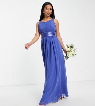 Little Mistress Petite Bridesmaid chiffon maxi dress in blue