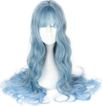 Unique Bargains Curly Wig Wigs for Women 26 Blue with Wig Cap