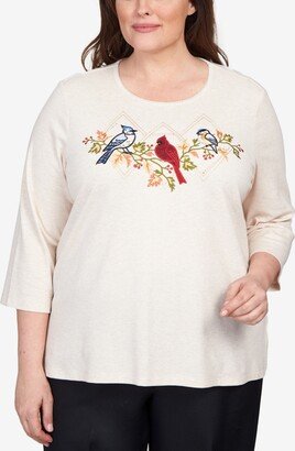 Plus Size Classics Birds Trio 3/4 Sleeve Top