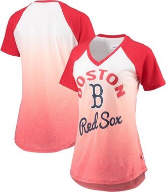 Touch Women's Red and White Boston Red Sox Shortstop Ombre Raglan V-Neck T-shirt - Red, White