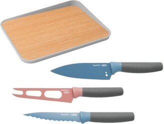 Leo 4PC Stainless Steel Knife Set with 16 Bamboo Cutting Board