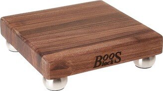 Small Walnut Wood Cutting Board for Kitchen, 9 Inches x 9 Inches, 1.5 Inches Thick Edge Grain Square Boos Block w/ Stainless Steel Bun Feet