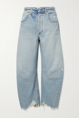 Horseshoe Distressed High-rise Tapered Jeans - Blue