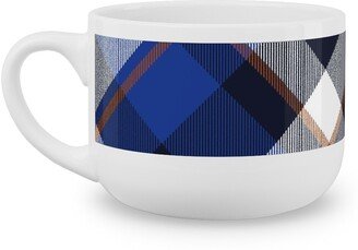 Mugs: Cora's Plaid - Blue Latte Mug, White, 25Oz, Blue