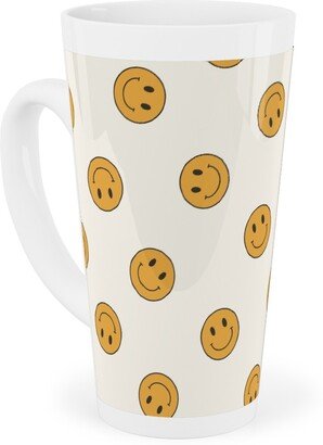 Mugs: Retro Smiley Face - Cream And Yellow Tall Latte Mug, 17Oz, Yellow