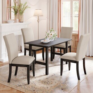 IGEMAN 5-Piece Farmhouse Wood Dining Table Set with 4 Upholstered Chairs