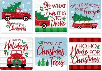 Big Dot of Happiness Merry Little Christmas Tree - Funny Red Truck and Car Christmas Party Decorations - Drink Coasters - Set of 6