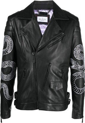 Snake-Print Biker Jacket