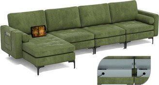 Modular L-shaped Sectional Sofa w/ Reversible Chaise & 4 USB Ports Army Green