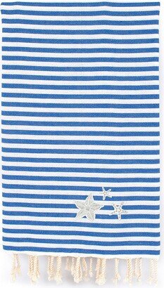 100% Turkish Cotton Fun In The Sun - Glittery Starfish Pestemal Beach Towel - Ocean Blue