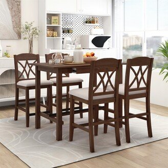 TONWIN Counter Height 5 Piece Dining Table Set With 4 Chairs And 1 Drawer