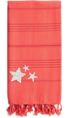 100% Turkish Cotton Summer Fun - Glittery Starfish Pestemal Beach Towel - Coral