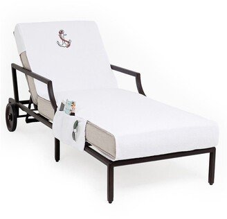 100% Turkish Cotton Anchor Embroidered Standard Size Chaise Lounge Cover With Side Pockets - White