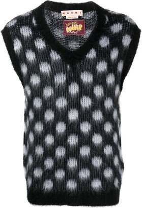 Polka-Dot Brushed-Knit Vest