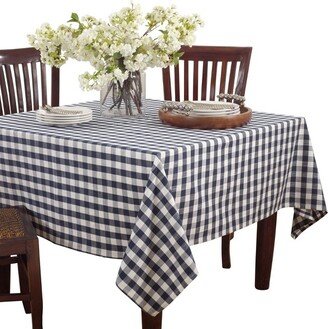 Saro Lifestyle Classic Picnic Summer Cotton Gingham Plaid Design Tablecloth, Navy Blue, 72