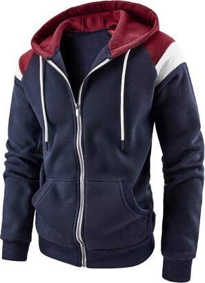 Generic Zip Up Oversized Hoodies for Men Color Block Drawstring Hooded Basics Streetwear Sweatshirts Mens Hoodies Pullover Navy