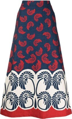 Graphic-Print Midi Skirt-AA