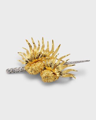 NM Estate Estate 18K Yellow Gold and Platinum Diamond Flower Brooch