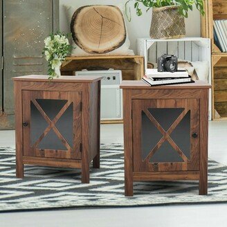 Set of 2 Wood End Table Nightstand Accent Display Cabinet Bedroom