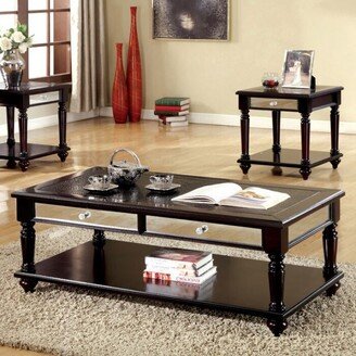 3 Piece Wood Coffee Table & End Table Set, Open Bottom Shelf, Brown