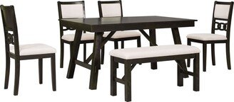 GREATPLANINC Minimalist Rectangular Table & Chairs Set with Chairs and Bench, Espresso