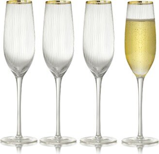 Rocher Champagne Flutes, Set of 4, 8.5 Oz - Clear, Gold-Tone