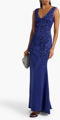 Crystal-embellished laser-cut scuba gown