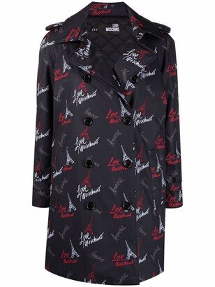 Graphic-Print Canvas Trench Coat