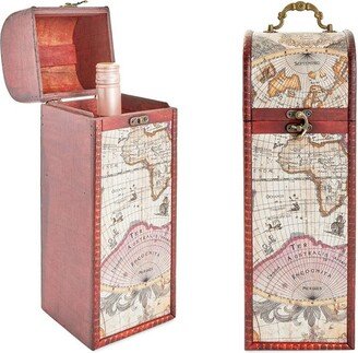 Okuna Outpost Single Wooden Wine Box Bottle Holder World Map Treasure Chest Gift Box Storage Bar Accessory